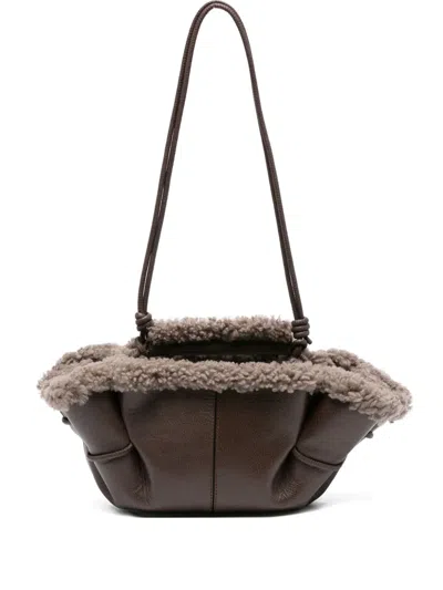 Hereu Leather Shearling Tote Bag In Brown