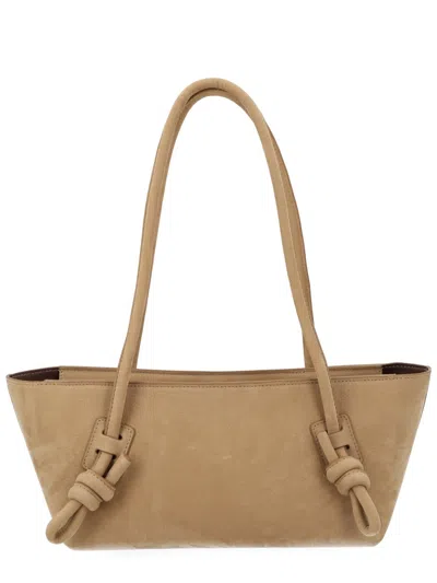 Hereu Leather Shoulder Tote Bag In Beige