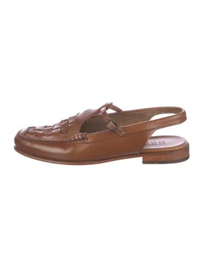 Pre-owned Hereu Leather Slingback Flats In Brown