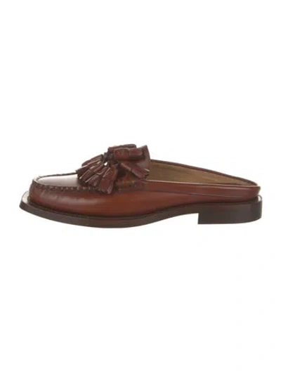 Pre-owned Hereu Leather Tassel Accents Mules In Brown