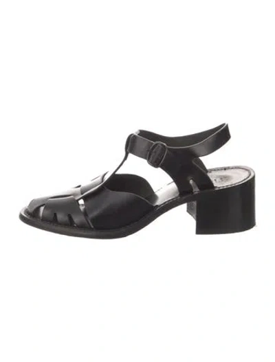 Pre-owned Hereu Leather T-strap Sandals In Black
