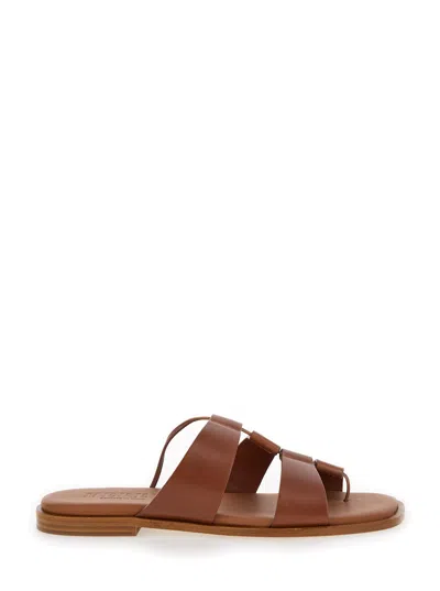 HEREU LINA BROWN THONGS SANDALS IN LEATHER WOMAN