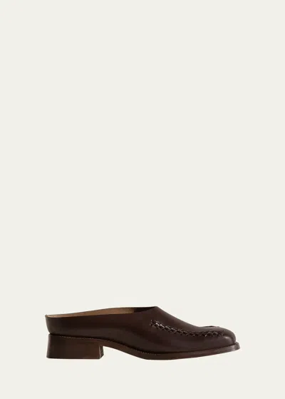 Hereu Llado Leather Slide Mules In Dark Brown