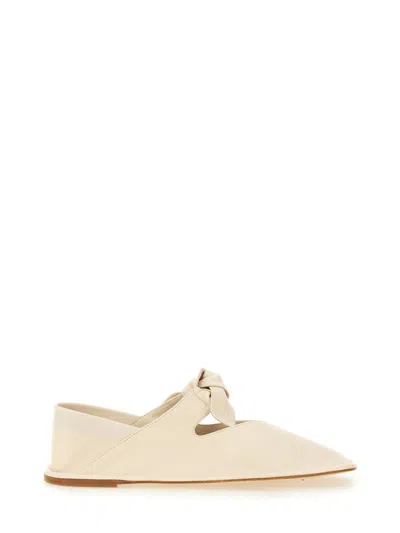 Hereu Llasada Leather Knotted Bow Ballerina Flats In Beige