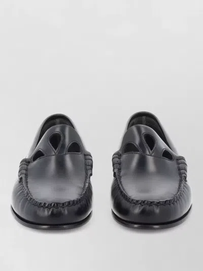 Hereu Loafers Cut Out Design Round Toe Stitching In Black