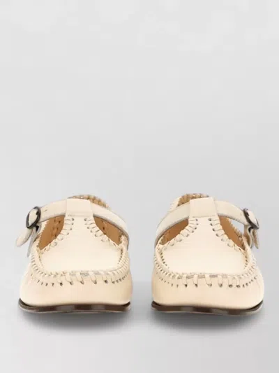 Hereu Loafers T Bar Moccasin Buckle Woven In White
