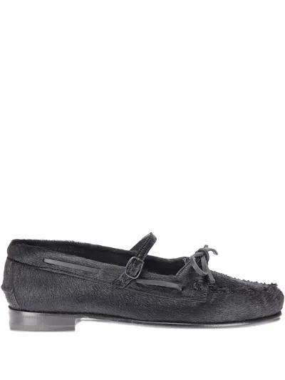 Hereu Lorea Calf-hair Flat Pumps In Black