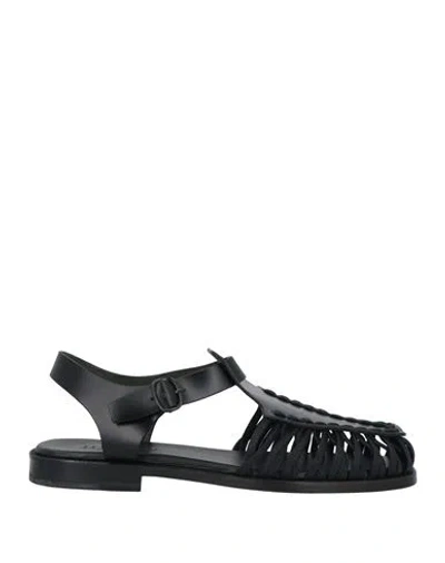 Hereu Man Sandals Black Size 7 Leather, Textile Fibers