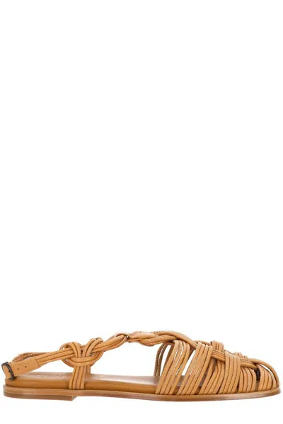 Hereu Square Toe Flat Sandals In Brown