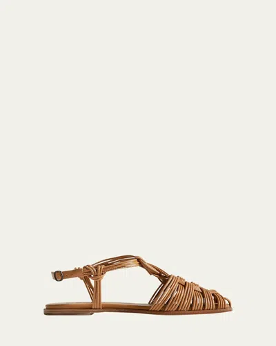 Hereu Mantella Strappy Woven Slingback Flats In Light Camel
