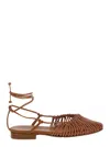 HEREU MANTERA BROWN BALLERINAS WITH ANKLE STRINGS IN LEATHER WOMAN
