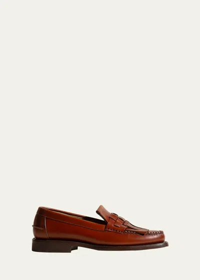Hereu Marti Leather Kiltie Slip-on Loafers In Tan