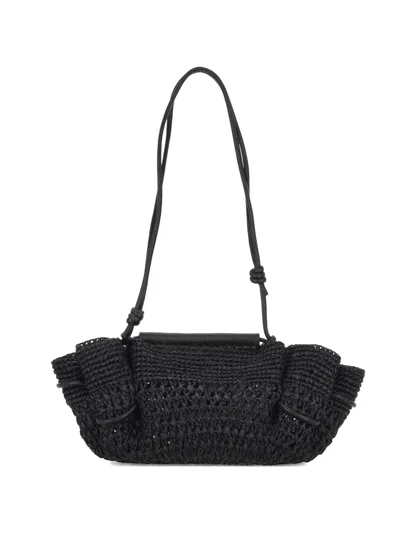 Hereu Mini Arta Woven-raffia Leather-handle Shoulder Bag In Black