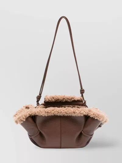 Hereu Mini Leather Handbag Shearling Trim