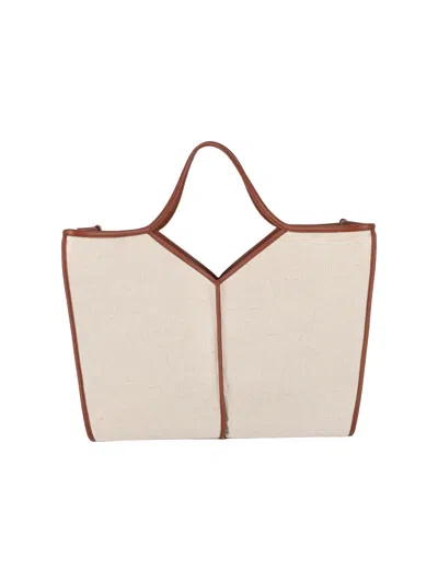Hereu Natural Jute & Calf Leather Shoulder Bag In White