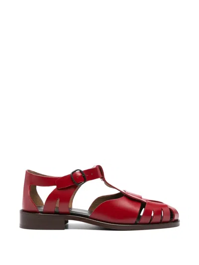 Hereu Pesca Buckle Leather Sandals In Red