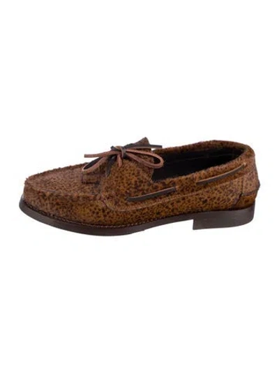 Pre-owned Hereu Ponyhair Animal Print Moccasins In Brown
