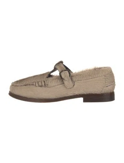 Pre-owned Hereu Ponyhair Mary Jane Flats In Neutral
