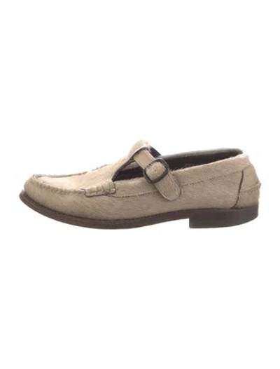Pre-owned Hereu Ponyhair Mary Jane Flats In Neutrals