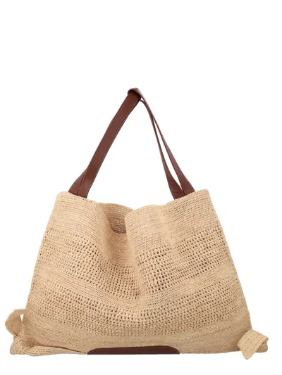 Hereu Powder Raffia Leather Bag In Nude