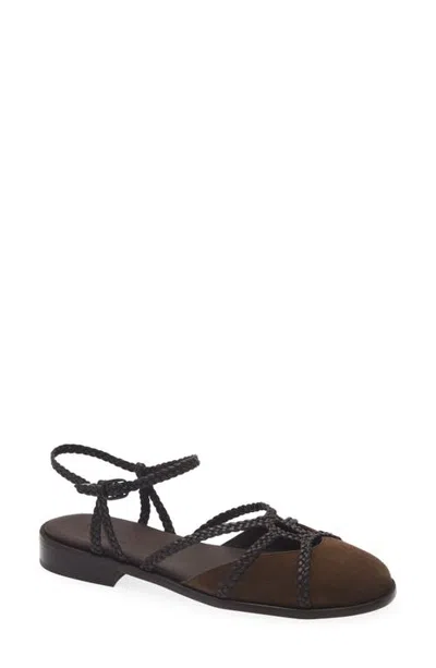 Hereu Ranya Braided Leather Mary Jane Sandal In Dark Brown