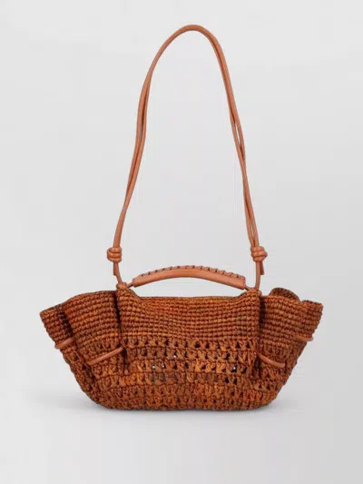 Hereu Rectangular Woven Shoulder Bag Dual Handles In Brown