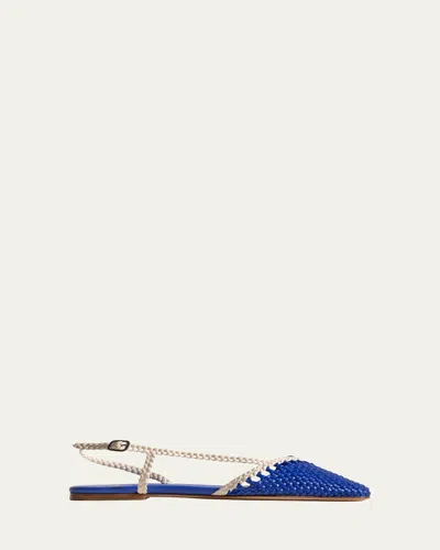 Hereu Rondaia Bicolor Woven Slingback Flats In Royal Blueivory