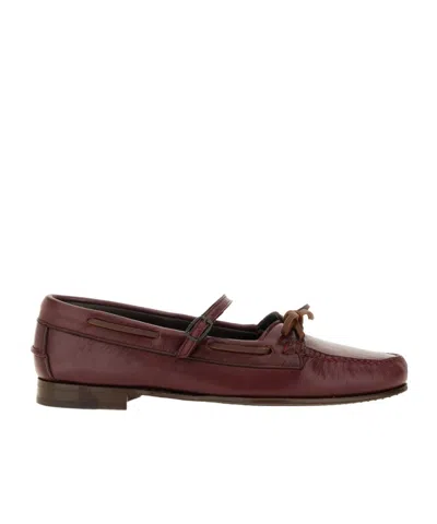 Hereu Round-toe Flat Shoes In Burgundy