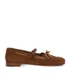 Hereu Lorea Suede Leather Loafers Bow Buckle In Brown