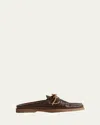 Hereu Saler Leather Lace-up Loafer Mules In Dark Brownbeige
