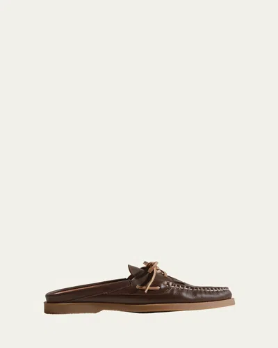 Hereu Saler Leather Lace-up Loafer Mules In Brown