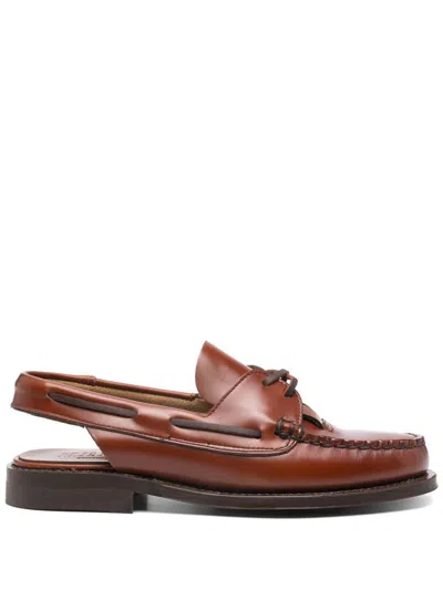 Hereu Saler Leather Slingback Loafers In Brown