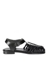 Hereu Smooth Grain Leather Cage Design Sandals In Black
