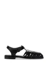Hereu Smooth Grain Leather Cage Design Sandals In Black