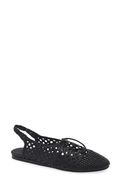 Hereu Sardana Handwoven Leather Lace Up Flat In Black