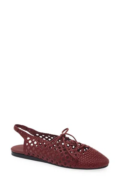 Hereu Sardana Handwoven Leather Lace Up Flat In Burgundy