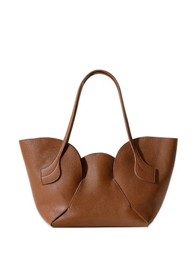 Hereu Sepal Round-profile Calfskin Shoulder Bag In Brown