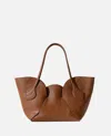 Hereu Sepal Round-profile Calfskin Shoulder Bag In Brown