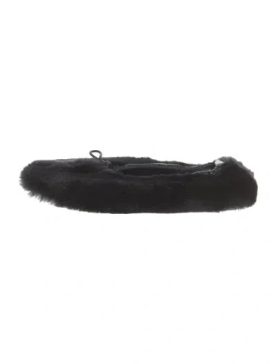 Pre-owned Hereu Shearling Leather Trim Embellishment Flats In Black