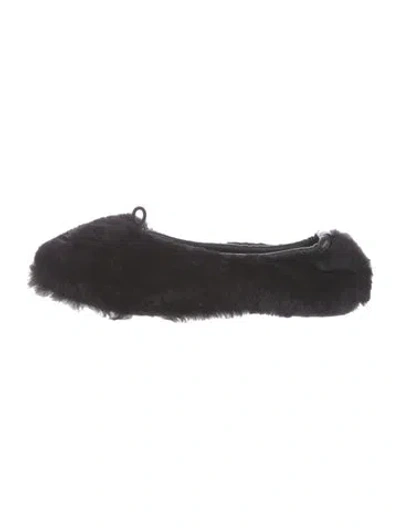 Pre-owned Hereu Shearling Leather Trim Embellishment Flats In Black