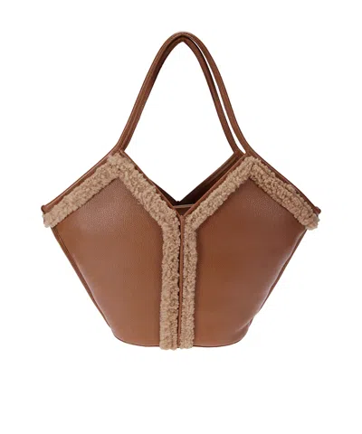 Hereu Shearling-trimmed Leather Tote Bag In Brown
