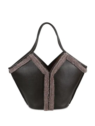 HEREU SHEARLING-TRIMMED TOTE BAG