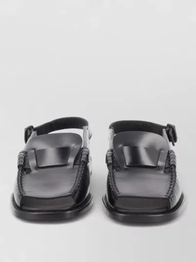 Hereu Sineu Leather Sandals Flat Sole Open Toe In Black