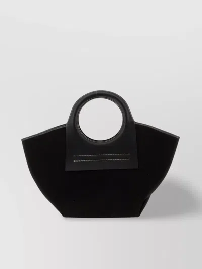 Hereu Small Circular Handle Bag With Contrast Stitching