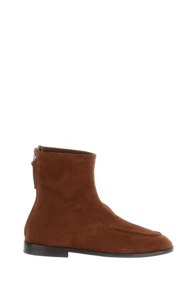 Hereu Soft Suede Ankle Boots With Seam Detail And Back Zip In Brown