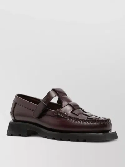 Hereu Soller Leather Loafers Closed Toe Chunky Heel In Brown