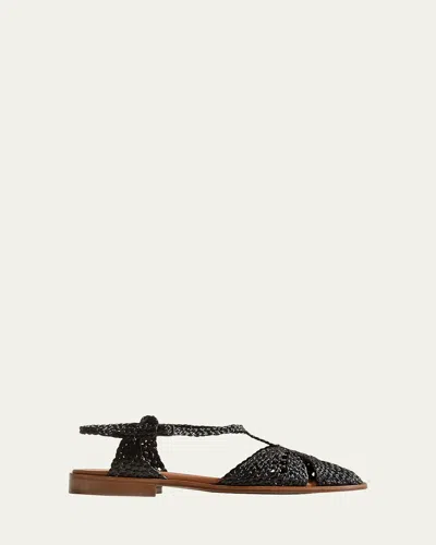 Hereu Sorolla Raffia Ankle-strap Flats In Black