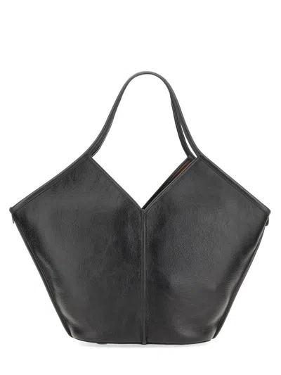 Hereu Structured Black Calf Leather Tote Bag With Distressed Finish