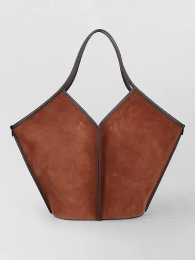 Hereu Brown Geometric Calf Suede Tote Bag