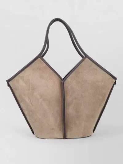 Hereu Grey Geometric Angular Calf Suede Shoulder Bag In Gray